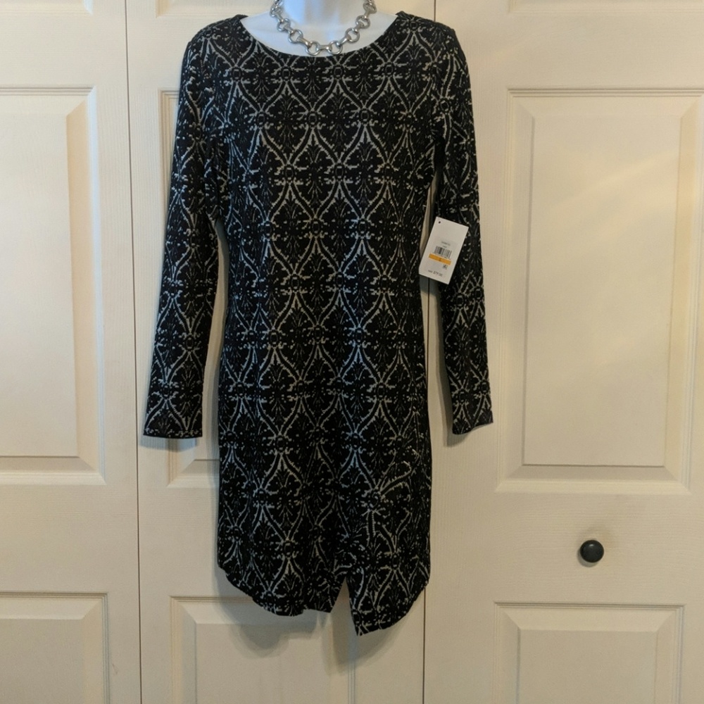 Kensie long sleeve silver black mini dress Small